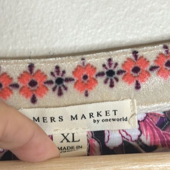 Farmers Market by One World Printed Knit Velvet Bib Bell Sleeve Top size XL - Picture 6 of 12